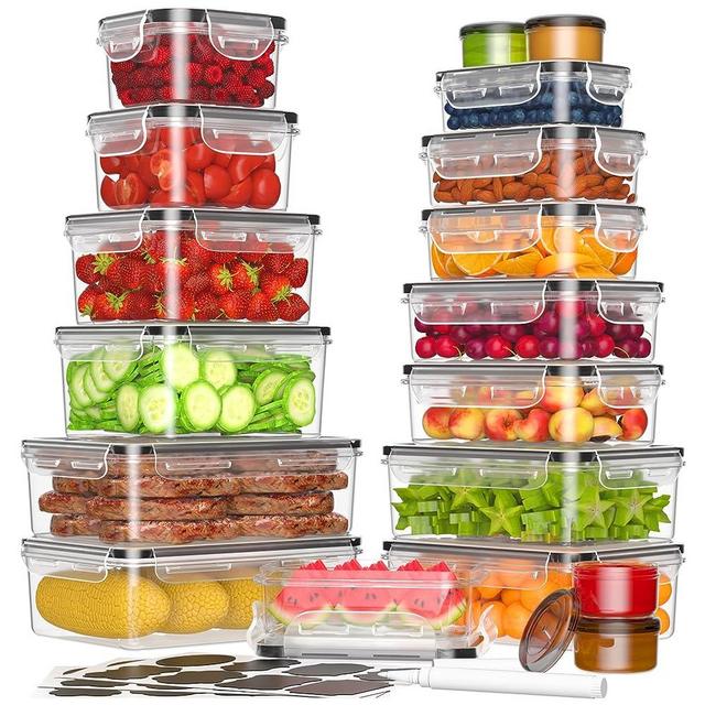 36-Piece Food Storage Containers with Lids Airtight(18 Containers & 18 Lids), Plastic Food Containers for Pantry & Kitchen Storage and Organization, BPA-Free, Leak Proof, Reusable with Labels & Pen