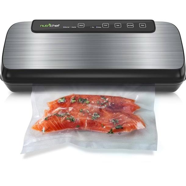 NutriChef PKVS Vacuum Sealer Machine Starter Set | Automatic Bag Sealer | Compact Food Saver Air Sealing System | Lab Tested Multi-Use Food Preservation System | Dry & Moist Food Modes | 12", Silver