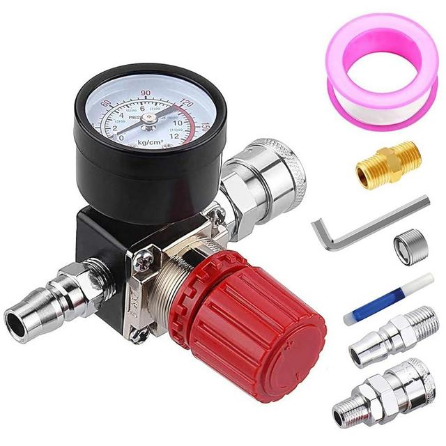 Preciva Air Compressor Pressure Regulator with Dial Gauge, 0-175 PSI Air Gauge for Air Compressor and Air Tools (Four Way Valve)