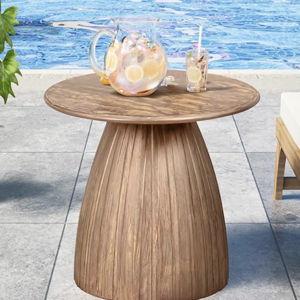 Metal Small Patio Table, Round Outdoor Side Table, Wood Color Outdoor Accent End Table, Patio Furniture, for Garden, Pool, Yard, Balcony, Living Room, Deck, Weather Resistant, No Assembly
