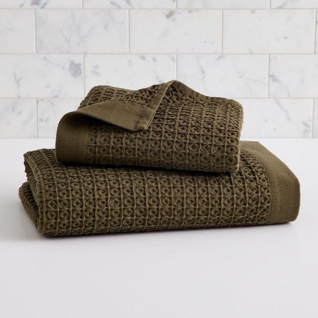 Organic Plush Waffle Towel, Dark Olive, Set of 2