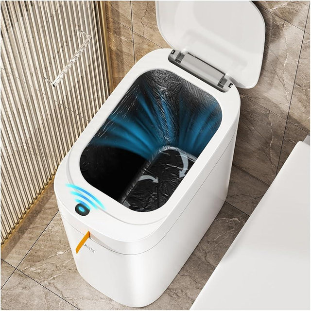 funest Motion Sensor Bathroom Trash Can with Lid- 3.5 Gallon Rechargeable Automatic Trash Can for Bathroom, Auto-Adsorption Waterproof Garbage Can Touchless Waste Basket for Bedroom, Kitchen, Office