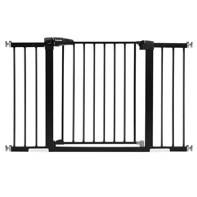 Babelio Metal Baby Gate, 29-48'' Easy Install Pet Gate, Extra Wide Walk Thru Child Safety Gate with Door, Pressure Mounted Dog Gate for Doorways & Stairs, Black
