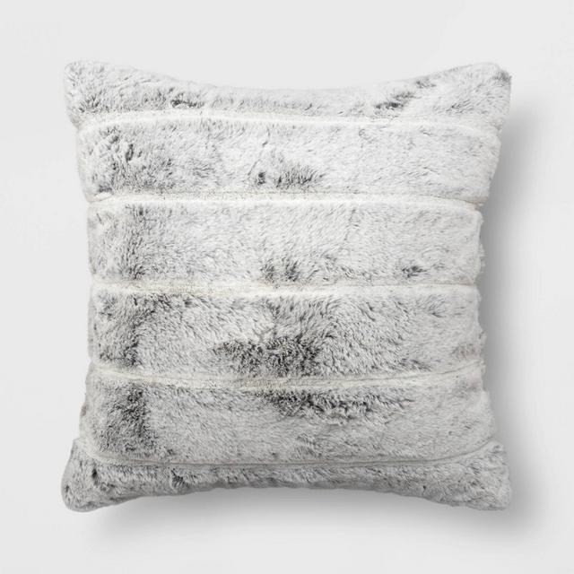 Textured Marled Faux Fur Square Throw Pillow Gray - Threshold™
