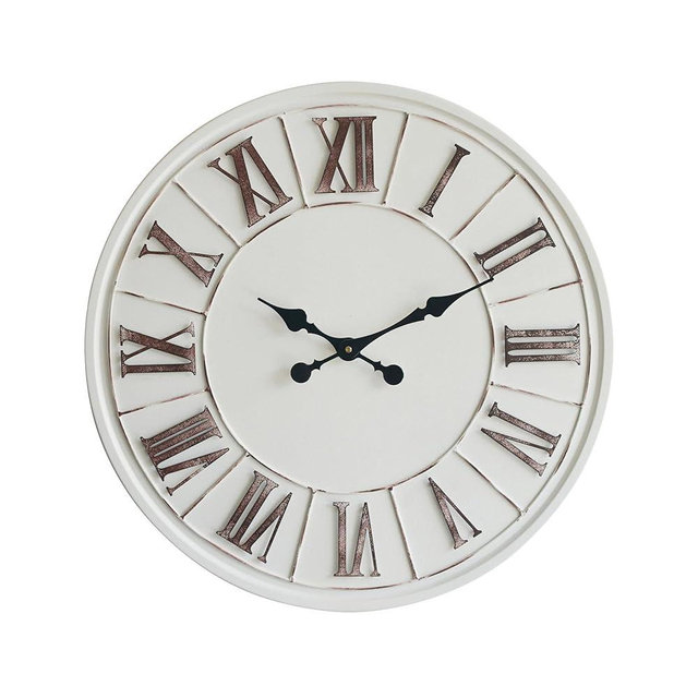 PILIHOME Large Farmhouse Wall Clock - 24 inch, Rustic White, Distressed Roman Numeral, Metal Face, Battery Operated, Modern Farmhouse Decorative Wall Clock for Living Room Decor