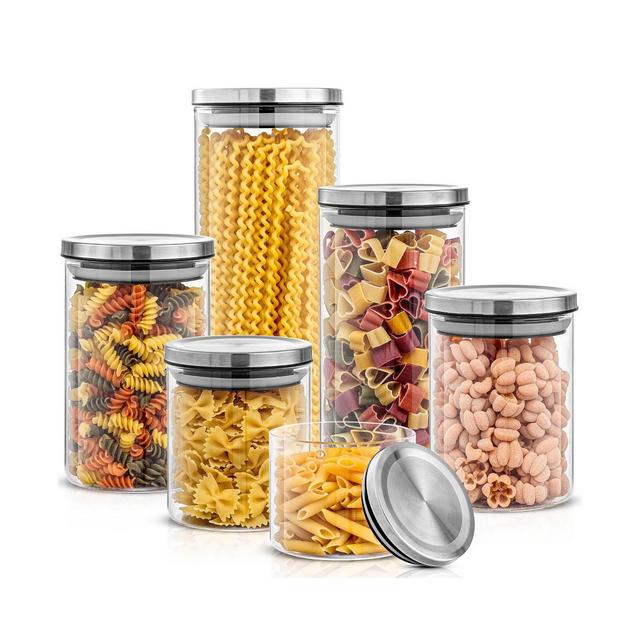 JoyJolt Storage Jars with Airtight Stainless Steel Lids, Set of 6