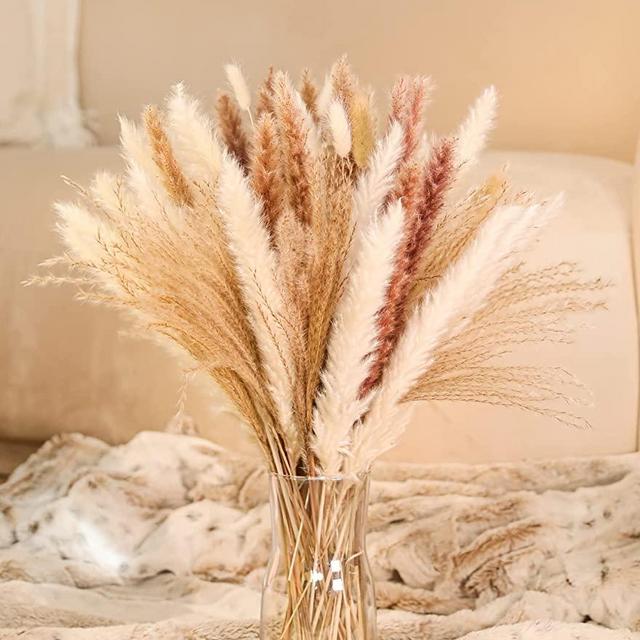 MagicDecor 85Pcs Boho Home Decor Dried Flowers Arrangements White & Natural Pampas Grass, Reed, Bunny Tails