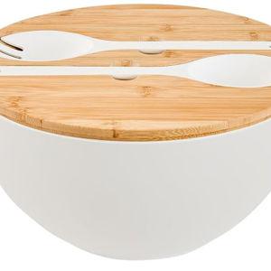 GEHE 12" Salad Bowl, Bamboo Fiber Salad Bowl with Lid, 7.7Qt Extra Large Mixing Bowls with Servers for Kitchen, Salad Serving Bowl Set with Utensils (white)