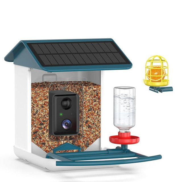 BROAIMX Bird Feeder with Camera, Free AI Forever for 11,000+ Species, 64G TF Card & 1080P HD, Solar-Powered Wireless Outdoor Design, App Alerts & Two-Way Audio for Garden Wildlife Watching (Haze Blue)