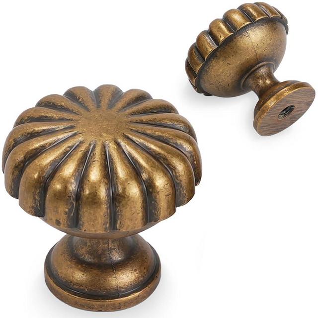 POVEFONK 10 Pack Antique Brass Kitchen Cabinet Knobs Vintage Drawer Knobs Aged Bronze Kitchen Cabinet Hardware Zinc Alloy Kitchen Handles Drawer Knobs Dresser Handles
