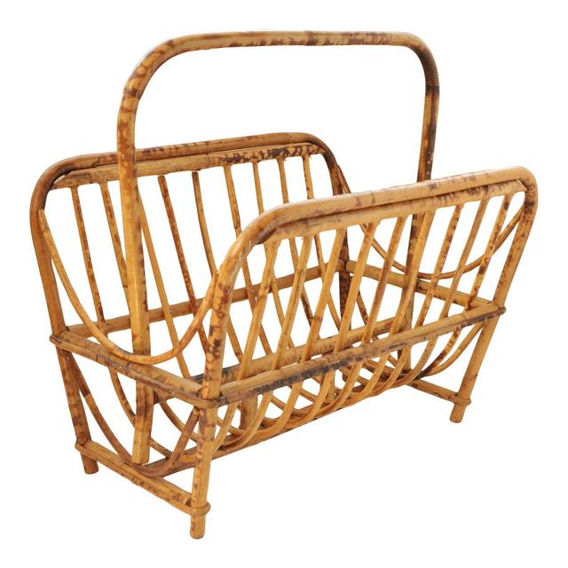 Vintage Burnt Bamboo Magazine Rack