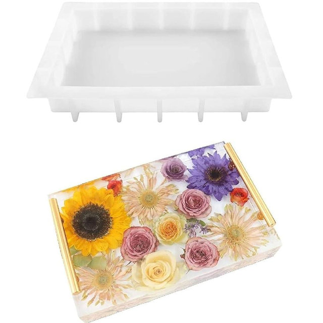 13.5" Rectangular x 2" Deep Large Tray Mold, Silicone Tray Board Table Clock Mold for Epoxy Resin, Floral Preservation Bouquet