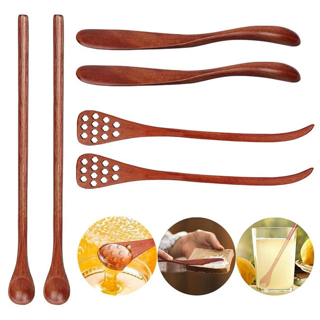 6PCS 7.08inch Honey Dipper Sticks Honey Spoon and Coffee Stirring Spoons, Wooden Honey Mixing Stirrer Honey Comb Stick, Honey Wand for Honey Jar Dispense Drizzle Honey Wedding Party