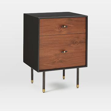 2 x Modernist Wood + Lacquer Storage Nightstand, Anthracite, Walnut