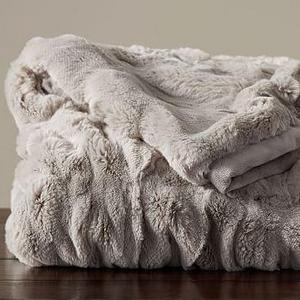 Faux Fur Ruched Throw, 50 x 60", Gray