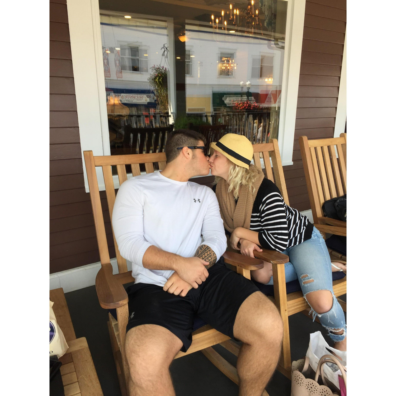 September 11, 2017
Bride and Groom visit Mackinac Island and relaxed on the front porch of the Lake View Hotel before their ferry back home.