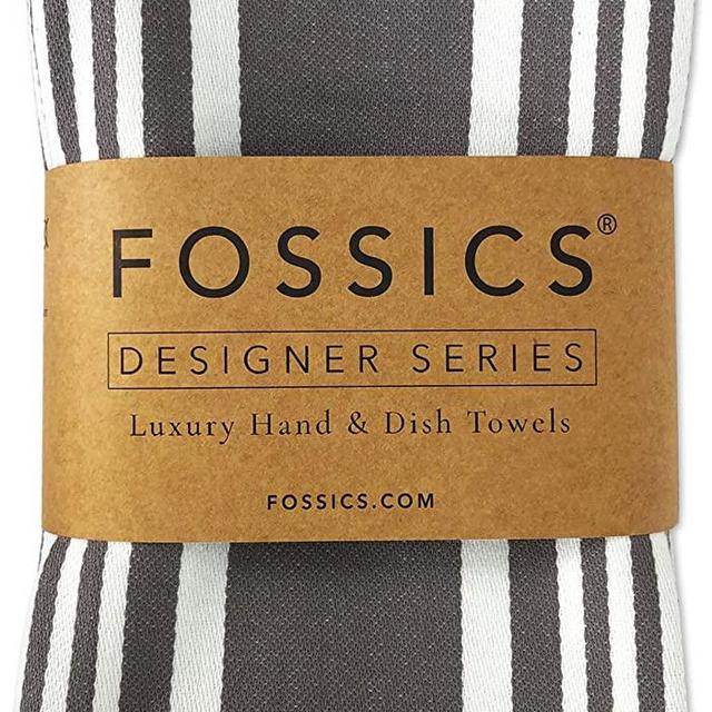 FOSSICS Designer Hand and Kitchen Dish Towels Woven from 100% Responsibly-Farmed, Thick, Luxurious Cotton, Oversized 20 x 30 inches, One Half Dozen, Rich Grey Stripe