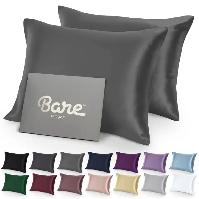 2 Pc Standard - Zipper Grey Satin Pillowcase Set by Bare Home