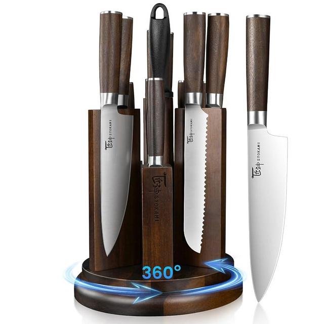SYOKAMI Kitchen Knife Set with Magnetic Block and Sharpener 14 Piece Knife Set 360° Rotatable Holder Ultra Sharp High Carbon Stainless Steel Knives Sets with Steak Knives, Anti-slip Ergonomica Handle