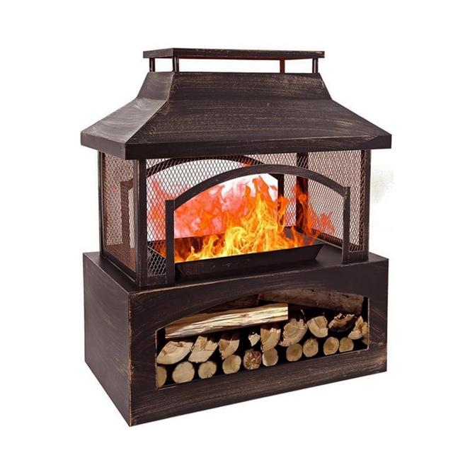 Red Mountain Valley 37in Outdoor Wood Burning Fireplace,2-in-1 Large Fire Pit,Durable Rectangular Freestanding Metal Fire Pit with Firewood Racks and Fire Poker, Ideal for Patio, Garden and Backyard