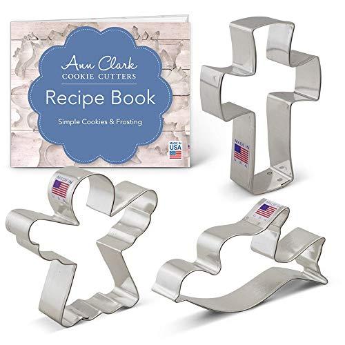 Ann Clark Cookie Cutters 3-Piece Religious Christmas Cookie Cutter Set with Recipe Booklet, Angel, Cross and Dove