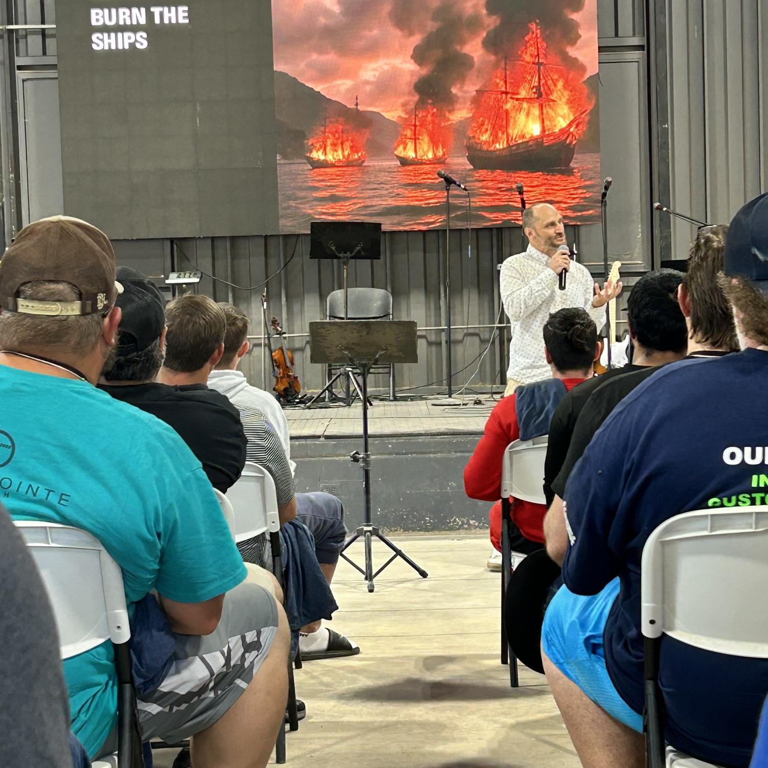 Our First Ministry Mission: Danny spoke on “Burn The Ships” at the SWC Hope Center Men’s Retreat, and Teresa prepared the slides! 😊 🔥