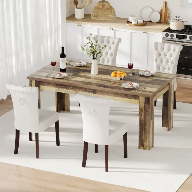 Dining Table for 4-6, Dinette Table with 1.18" Thickened Tabletop, Farmhouse Center Table for Dining Room, Living Room, Home Office, Rustic Brown