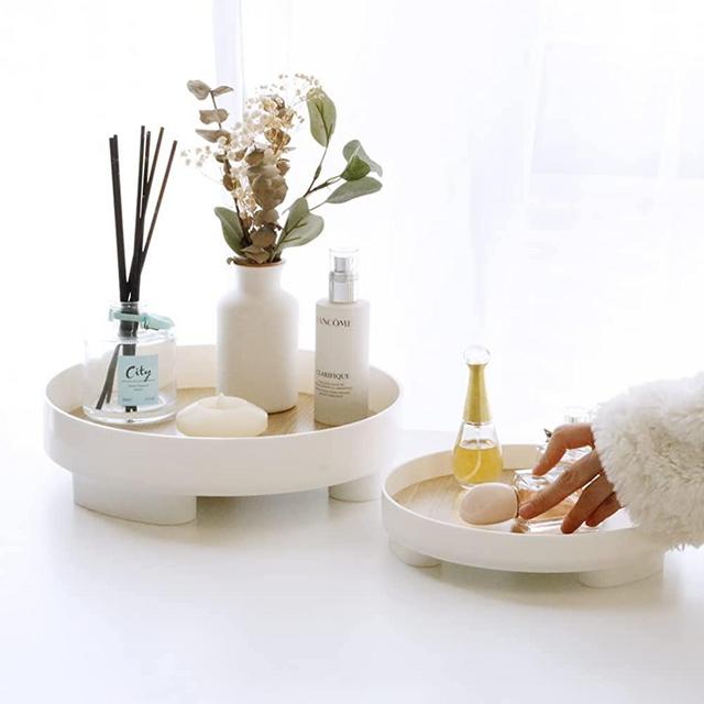 Pack of 2 Round Bathroom Trays 11.6" & 9" for Counter, Countertop Storage Vanity Tray Dispenser Plate Serving Tray for Perfume,Cosmetics,Jewelry,Makeup,Bedroom,Kitchen, Decorative Trays Organizer