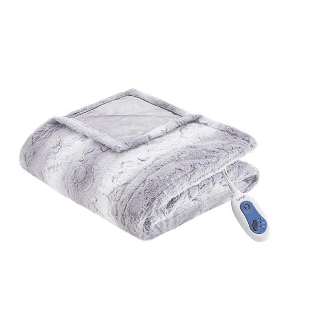 50"x70" Marselle Oversized Faux Fur Electric Throw Gray - Beautyrest