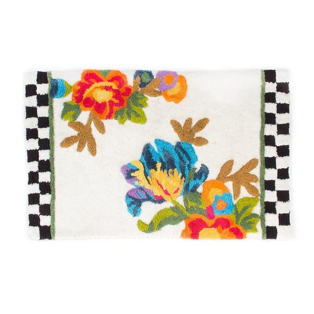 Mackenzie-Childs White Flower Market Bath Rug, Bath Mat for Bathroom Use, Cotton Rug, 21" x 34"