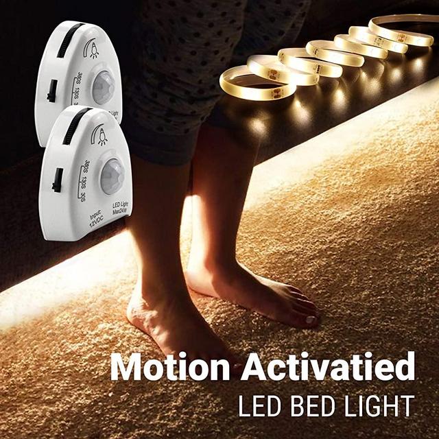 illumiForce Under Bed Lights Motion Sensor, Motion Activated Bed Light, 5ft Automatic Shut Off Dimmable LED Strip Night Light for Kids Bedroom,Stairs,Queen Bed Frame Warm White-Dual Kit