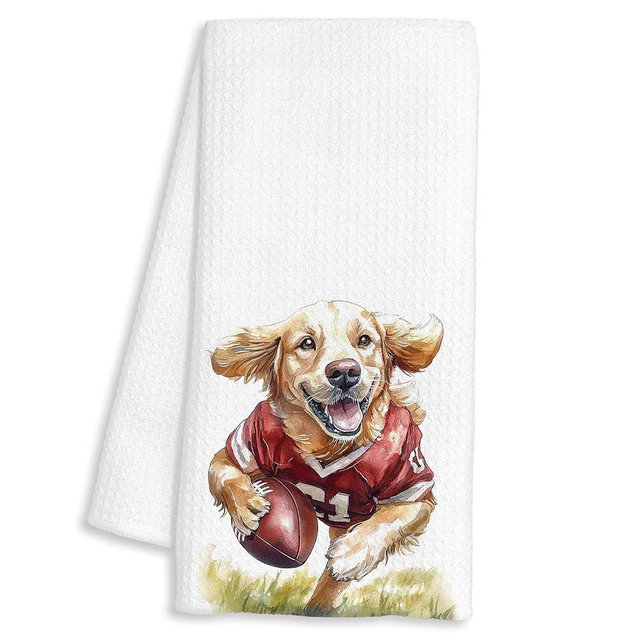 FTKBGHY Funny Golden Retriever Football Kitchen Towels, Golden Retriever Gifts for Women Men, Football Lovers Gifts Decorative Dish Hand Tea Towels for Bathroom Kitchen, 16x24 Inch