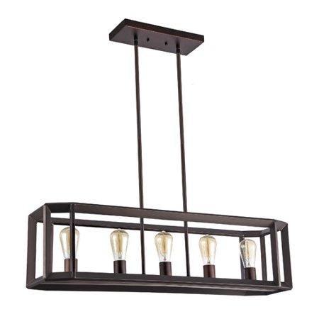CHLOE Lighting IRONCLAD Industrial-style 5 Light Rubbed Bronze Ceiling Pendant 34" Wide