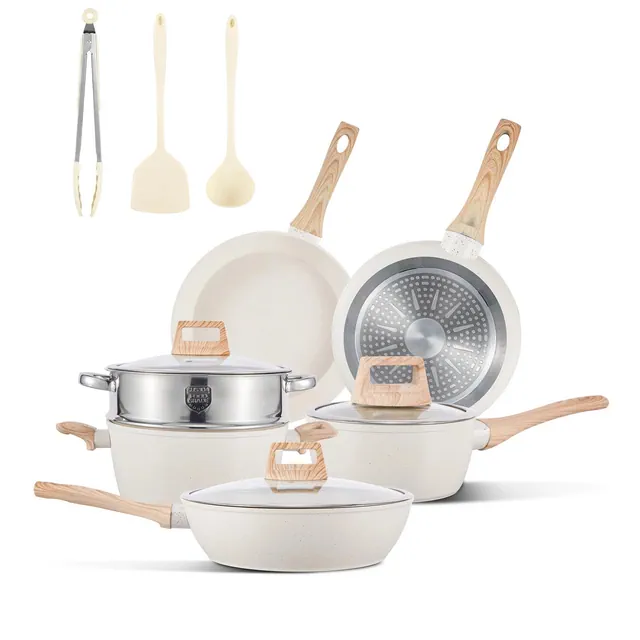 12-Piece Nonstick Cookware Set - Pots and Pans with Glass Lids for All Cooktops