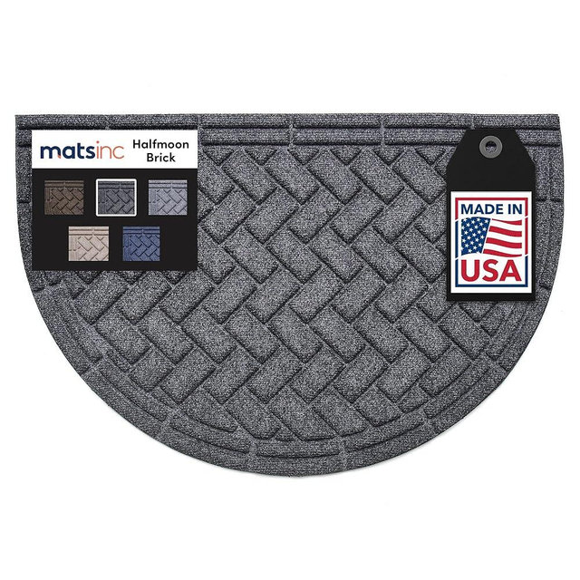 MATSINC Artisan Entry Front Door Mat - Rubber Back Indoor Outdoor with Half Moon Brick Design, Water Absorbing Welcome Front Door Mat Outside Entrance Made in The USA, 2' x 3'(Graphite)