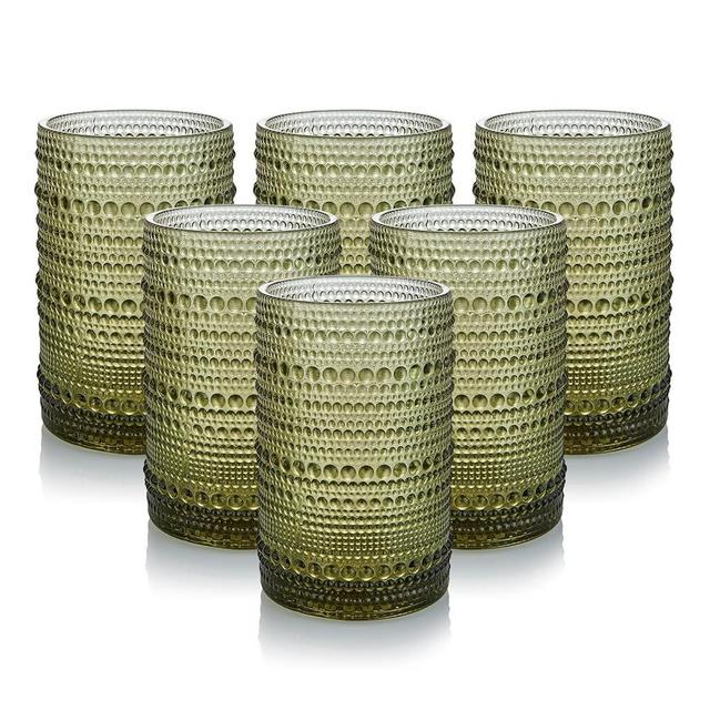 HomeVogue Hobnail Drinking Glasses Set of 6,15 oz Vintage Glassware Set Cocktail Glass Set, Embossed Green Water Tumbler,for Beer, Whiskey,Juice and Various Mixed Drinks (15oz Green)