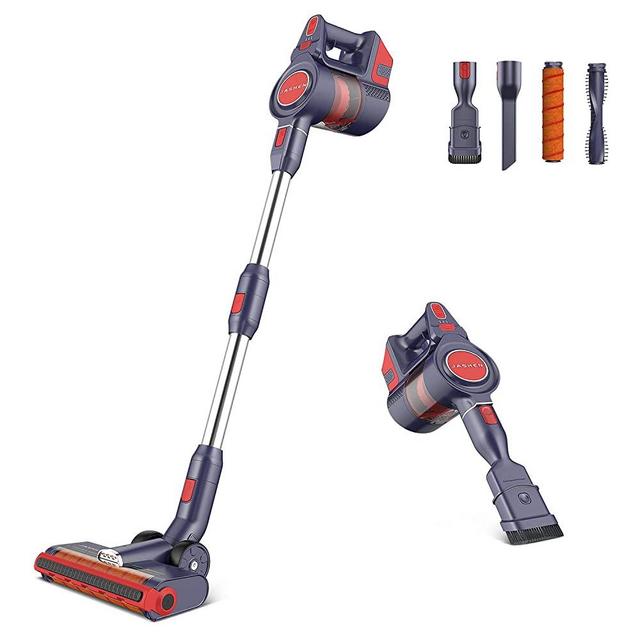 JASHEN D18 Cordless Stick Vacuum Cleaner, 3 Speeds Lightweight Cordless Vacuum with LED Power Indicator, Stick Vacuum Cleaner for Hardwood Floors, Carpet/Rug, Pet Hair, Dark Blue/Red