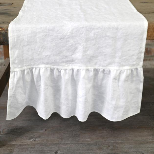 Pure Washed Linen Ruffles Table Runner - French Blue