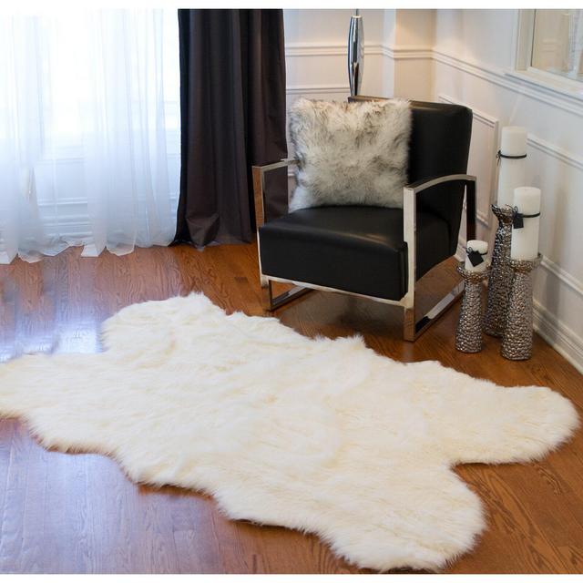 Shayne Faux Sheepskin Off White Area Rug