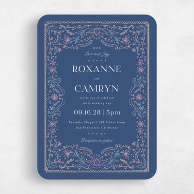 Blue Rounded Wedding Invitation - Maglorie Portrait