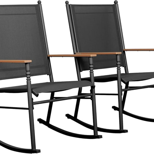 Shintenchi Outdoor Rocking Chairs Set of 2,Upgraded High Back Patio Rocking Chair Set,Breathable Textilene Fabric Outdoor Rocking Chair for Porch,Patio,Garden,Balcony,Black