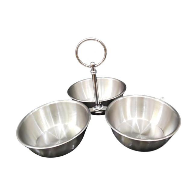 PawwJoy Snack Serving Bowl 3 Compartment Stainless Steel Snack Stand with Bowls Divided Serving Tray for Candy Dessert Snacks- Silver