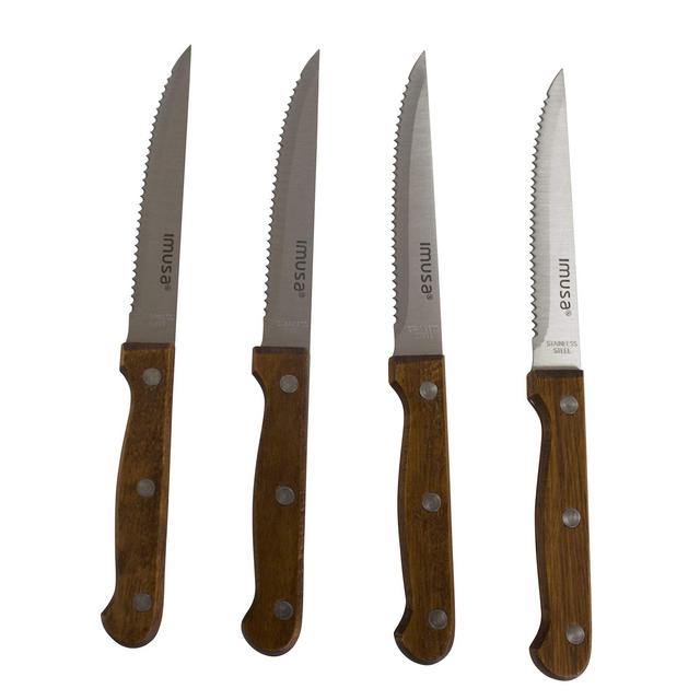 IMUSA USA Wood IMU-71014 4-Piece Serrated Steak Knives Handle, 4pc