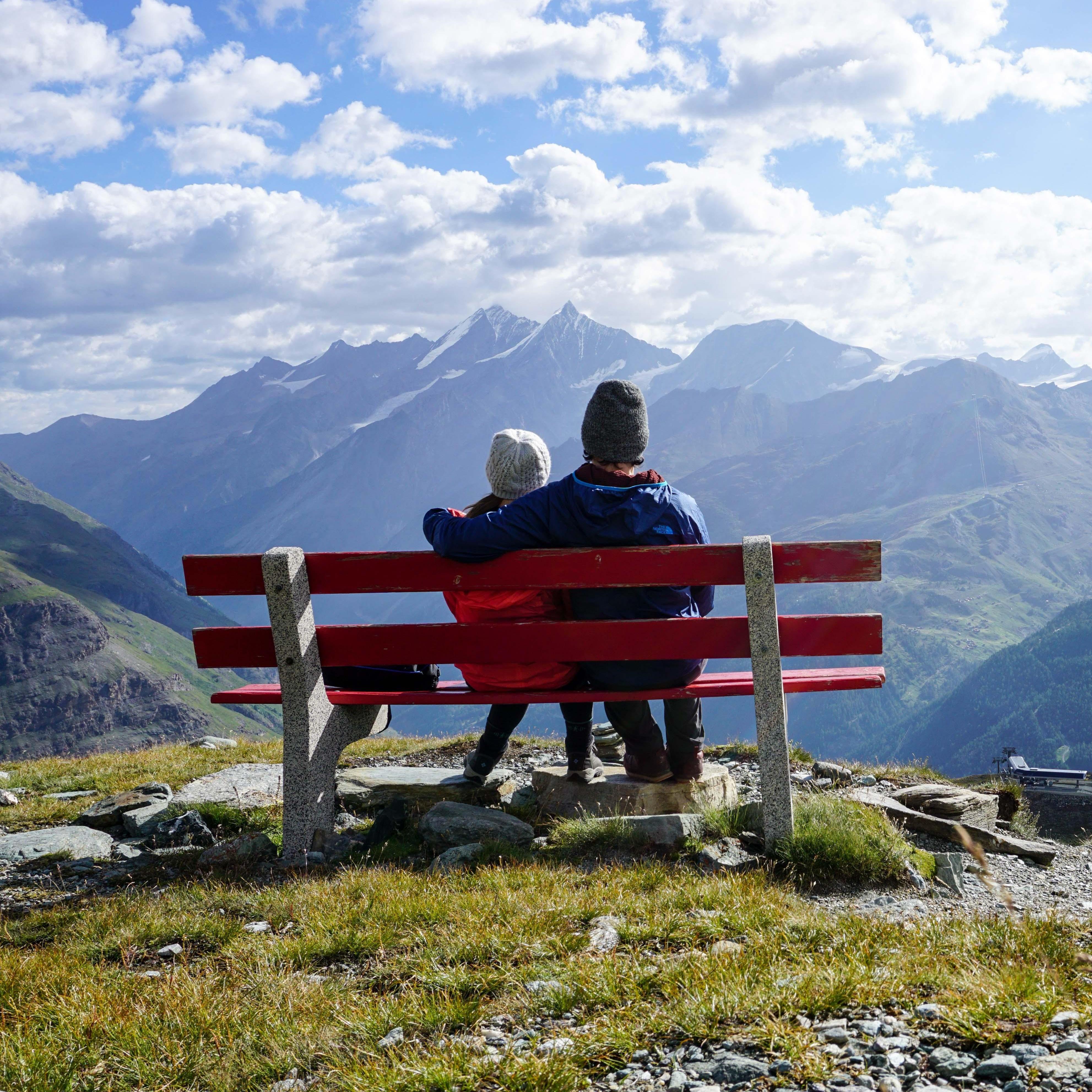 Enjoying a view of the Swiss Alps from Zermatt.