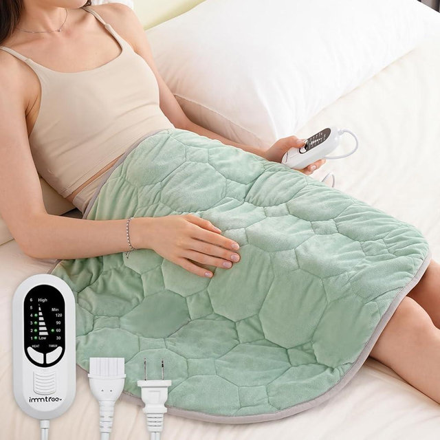 immtree Weighted Heating Pad for Period Cramps, 29" x 24" Extra Large Electric Heated Pads 7 lbs, Back Shoulder Knee Abdomen Pain Relief, Soft Warm Heavy Lap Blanket, Christmas Gift, Grey Green
