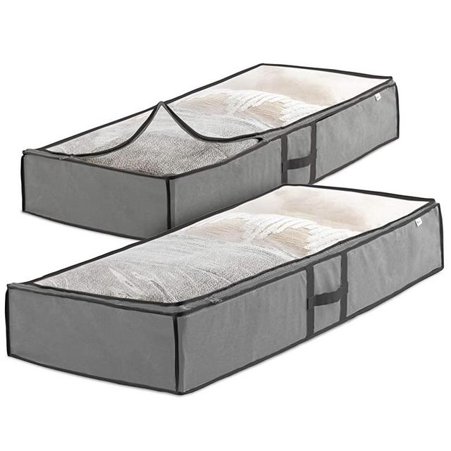 Underbed Storage Bag Organizer (2 Pack) Large Capacity Storage Box with Reinforced Strap Handles, PP Non-Woven Material, Clear Window, Store Blankets, Comforters, Linen, Bedding, Seasonal Clothing