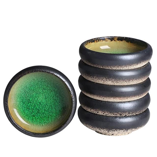 Uaral Soy Sauce Dish Japanese Sushi Dipping Bowls Pinch Bowl Stoneware Small Serving Bowl Set of 6,3.35 Inch(4.5 oz Crackle Green)
