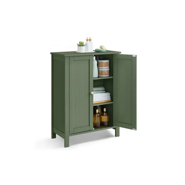 VASAGLE Bathroom Floor Storage Cabinet, Bathroom Storage Unit with 2 Adjustable Shelves, Bathroom Cabinet Freestanding,Forest Green