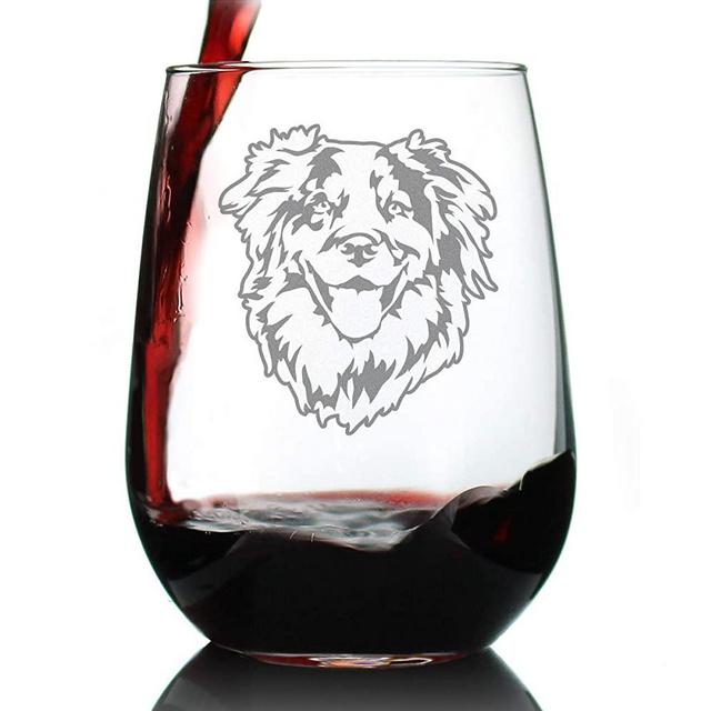 Australian Shepherd Face Stemless Wine Glass - Cute Dog Themed Decor and Gifts for Moms & Dads of Aussies - Large 17 Oz