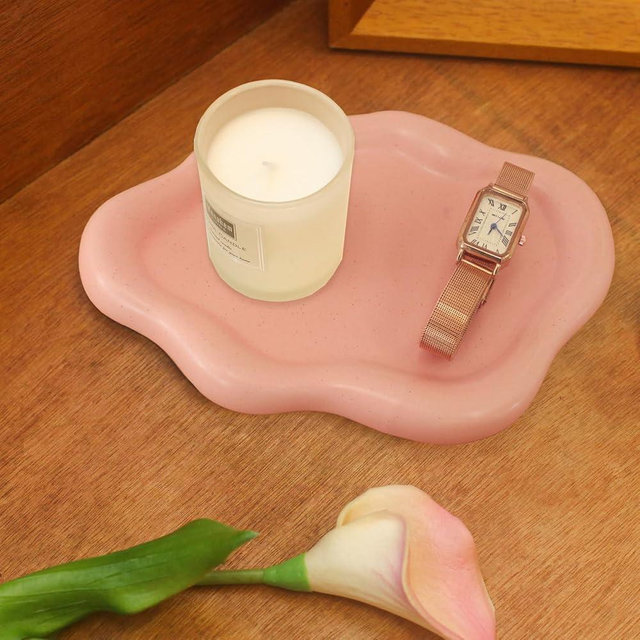 CCINPPY Ceramic Jewelry Tray Trinket Dish, Decorative Cloud Vanity Key Tray for Women, Ring Holder Dish, Cute Jewelry Plate Bowl Room Decor Aesthetic, Pink, Medium
